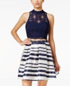 Sequin Hearts Juniors' 2-pc. Cutout-back Lace Striped Dress