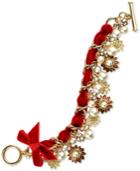 Charter Club Gold-tone Pave & Imitation Pearl Poinsettia Velvet Ribbon Bracelet, Created For Macy's