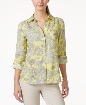 Charter Club Linen Button-down Shirt, Paisley Print