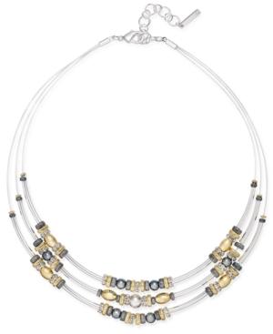 Nine West Tri-tone Beaded Layer Collar Necklace
