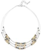 Nine West Tri-tone Beaded Layer Collar Necklace