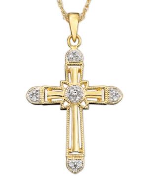 14k Gold Pendant, Pave Diamond Accent Cross