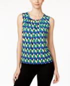 Kasper Printed Pleat-neck Shell