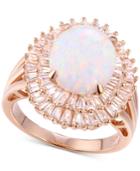 Cubic Zirconia October Baguette Statement Ring In 14k Rose Gold-plated Sterling Silver
