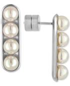 Majorica Silver-tone Imitation Pearl Bar Linear Drop Earrings