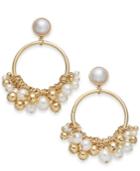 I.n.c. Gold-tone Imitation Pearl Shaky Drop Hoop Earrings, Created For Macy's