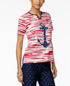 Alfred Dunner Petite Lady Liberty Striped Anchor Top