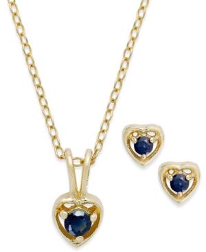 Children's 18k Gold Over Sterling Silver Necklace And Earrings Set, September Birthstone Sapphire Heart Pendant And Stud Earrings Set (1/4 Ct. T.w.)