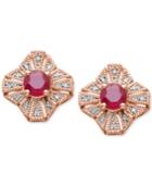 Ruby (1-1/5 Ct. T.w.) And Diamond Accent Button Earrings In 14k Rose Gold