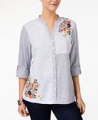 Style & Co Cotton Embroidered Colorblocked Shirt, Created For Macy's