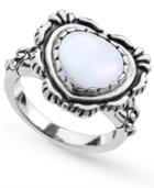American West White Mother Of Pearl Heart Bezel Set Ring In Sterling Silver
