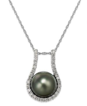 Cultured Tahitian Pearl (11mm) And Diamond (5/8 Ct. T.w.) Pendant Necklace In 14k White Gold