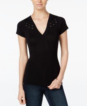 Bcx Juniors' Lace-up Surplice Sweater Top