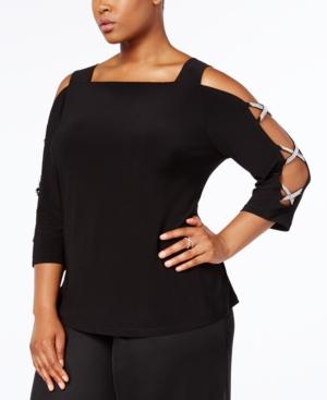 Msk Plus Size Embellished Split-sleeve Top