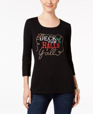 Karen Scott Petite Deck The Halls Graphic Top, Only At Macy's