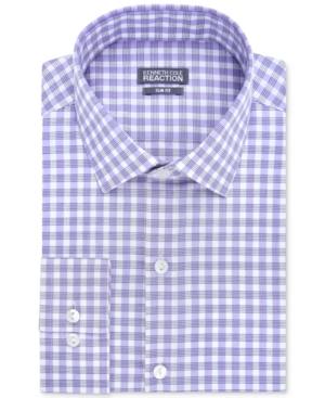 Kenneth Cole Reaction Slim-fit Dry-tek Performance Blue Violet Gingham Dress Shirt