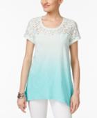 Style & Co Petite Lace Dip-dyed Top, Created For Macy's