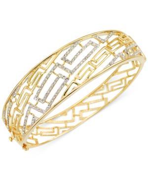 Sis By Simone I Smith White Crystal Greek Key Bangle Bracelet In 14k Gold Over Sterling Silver