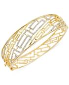 Sis By Simone I Smith White Crystal Greek Key Bangle Bracelet In 14k Gold Over Sterling Silver