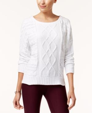 Marled Chenille Cable-knit Sweater