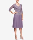 Alex Evenings Sequined Lace & Chiffon Dress
