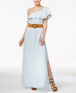 Guess Chambray Belted One-shoulder Maxi Dress