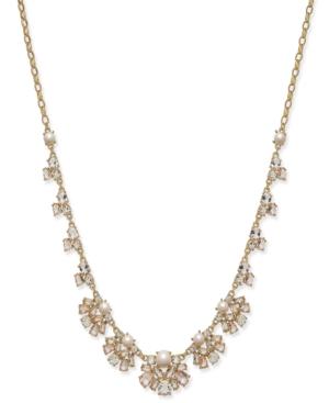 Kate Spade New York Gold-tone Imitation Pearl And Crystal Flower Collar Necklace