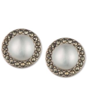 Judith Jack Sterling Silver Glass Pearl And Marcasite Stud Earrings