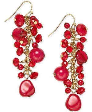 Inc International Concepts Gold-tone Red Stone Cluster Drop Earrings, Only At Macy's
