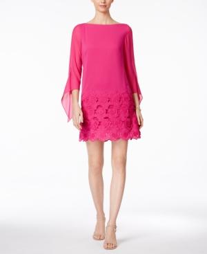 Tahari Asl Tie-sleeve Lace Border Shift Dress