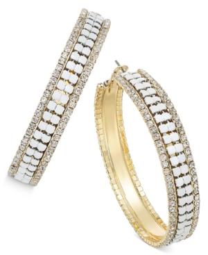 Thalia Sodi Gold-tone White Bead And Pave Mesh Hoop Earrings, Only At Macy's