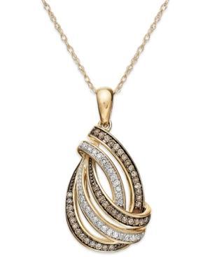 Wrapped In Love Brown And White Diamond Swirl Pendant Necklace In 14k Gold (1/3 Ct. T.w.)