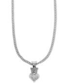 King Baby Cubic Zirconia Pave Crown Heart 18 Pendant Necklace In Sterling Silver