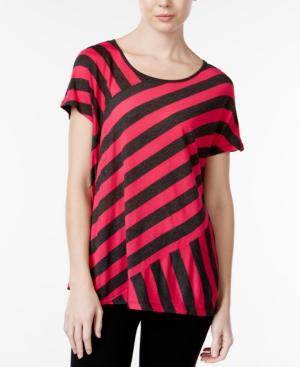 Kensie Short-sleeve Contrast Striped Chevron Tee