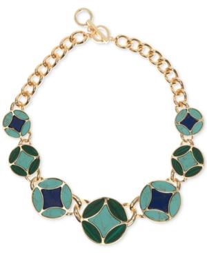 Anne Klein Gold-tone Multi-stone Disc Wide Link Statement Necklace