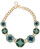 Anne Klein Gold-tone Multi-stone Disc Wide Link Statement Necklace