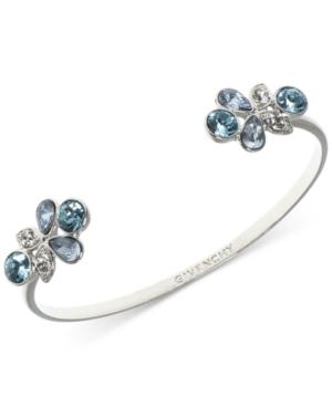 Givenchy Silver-tone Blue Crystal Cluster Cuff Bracelet