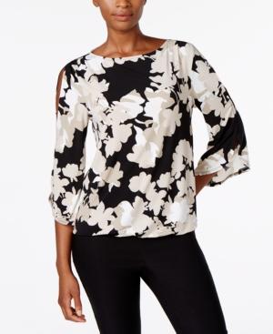 Kasper Printed Cold-shoulder Top