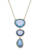 Inc International Concepts Silver-tone Pave And Blue Stone Triple Pendant Necklace, Only At Macy's