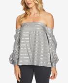 1.state Metallic-stripe Off-the-shoulder Blouson-sleeve Blouse