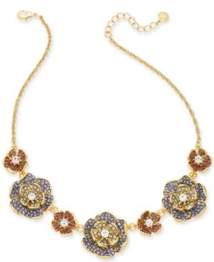 Charter Club Gold-tone Multi-stone Flower Statement Necklace, 17 + 2 Extender, Created For Macy's