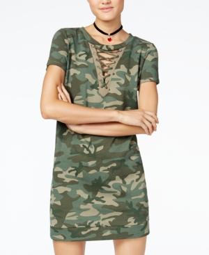 Material Girl Juniors' Printed Lace-up Cutout T-shirt Dress, Created For Macy's