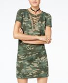Material Girl Juniors' Printed Lace-up Cutout T-shirt Dress, Created For Macy's