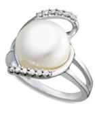 Sterling Silver Ring, Diamond (1/10 Ct. T.w.) And Cultured Freshwater Button Pearl (11mm) Ring