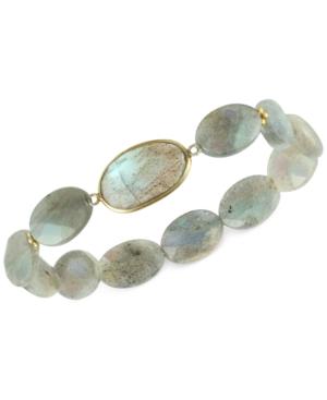 Labradorite Bezel Set Stretch Bracelet In Gold-plated Sterling Silver