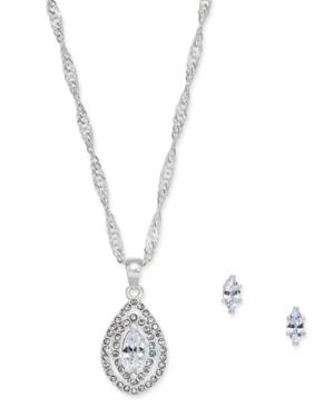 Charter Club Silver-tone Marquise Crystal Pendant Necklace And Stud Earrings