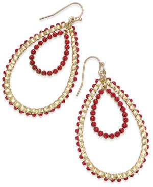 Thalia Sodi Gold-tone Red Stone Double Teardrop Earrings, Only At Macy's