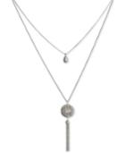 Lucky Brand Silver-tone Pave Openwork & Chain Tassel Double-layer 28-1/2 Pendant Necklace