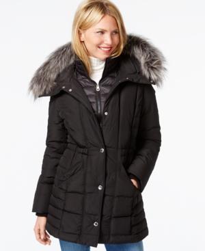 Nautica Faux-fur-trim Layered Down Coat