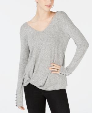 Bcx Juniors' Button-cuff Knot-hem Top